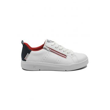 Pantofi sport dama  din piele naturala - albi cu detalii rosii contrast RIK41906-80