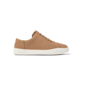 Pantofi sport de piele intoarsa cu logo - Crem