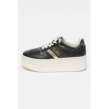Pantofi sport flatform de piele ecologica cu garnituri logo