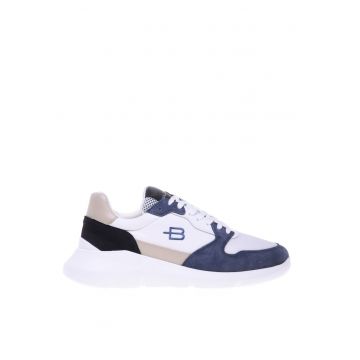 Pantofi sport low-cut cu garnituri de plasa si piele intoarsa
