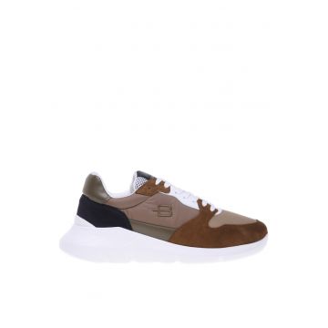Pantofi sport low-cut cu garnituri de plasa si piele intoarsa