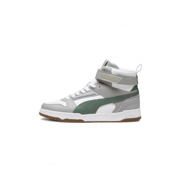Pantofi sport high-top unisex cu insertii din piele RBD Game - Alb/Gri
