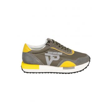 Pantofi sport cu design colorblock si garnituri de piele intoarsa -