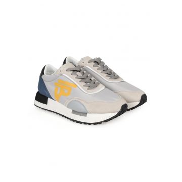 Pantofi sport cu design colorblock si garnituri din piele -