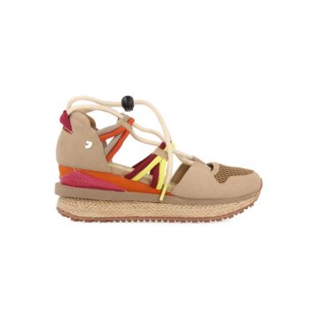 Pantofi sport wedge cu decupaje - Bej