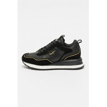 Pantofi sport wedge cu garnituri de piele