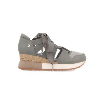 Pantofi sport wedge cu insertie de plasa Lizarda - Gri/Bej