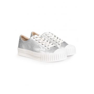 Tenisi flatform in piele ecologica cu aspect metalizat Nettie -