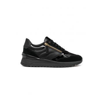 Pantofi sport de piele cu garnituri de piele intoarsa si design cu fermoar