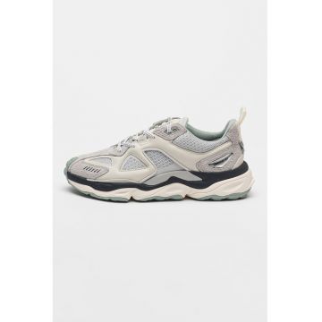 Pantofi sport de piele cu insertii cu text Satellite Runner