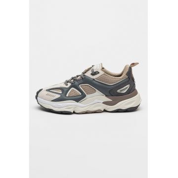 Pantofi sport de piele cu insertii cu text Satellite Runner