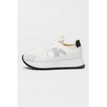 Pantofi sport flatform de piele intoarsa - Alb/Gri