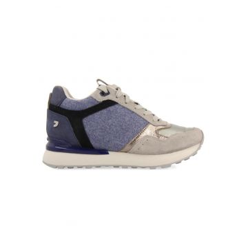 Pantofi sport cu insertii de piele intoarsa - Albastru prafuit/Bej deschis