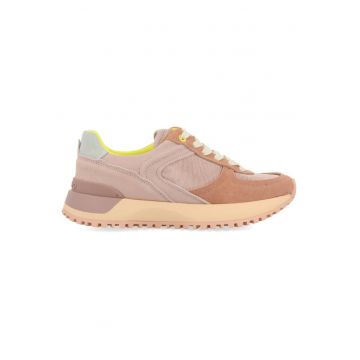 Pantofi sport cu insertii de piele intoarsa - Portocaliu persan/Roz prafuit