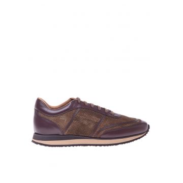 Pantofi sport din piele cu segmente perforate din piele intoarsa