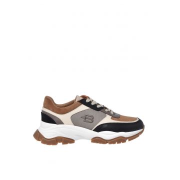 Pantofi sport din piele intoarsa si piele cu detaliu cu logo brodat