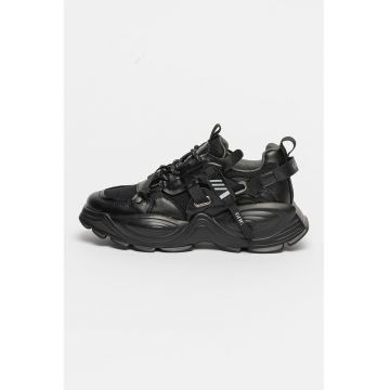 Pantofi sport de piele si plasa cu aspect masiv