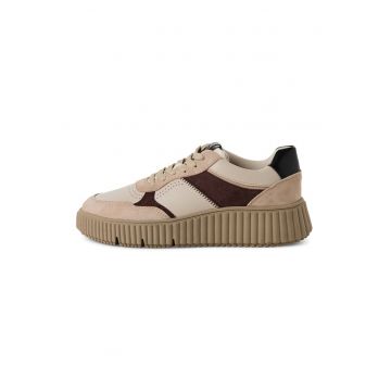 Pantofi sport cu model colorblock si garnituri de piele