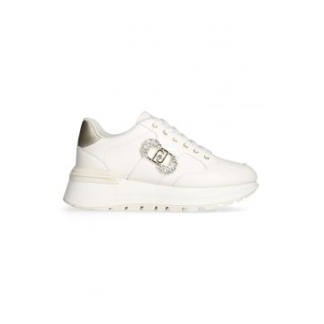 Pantofi sport de piele cu logo din strasuri