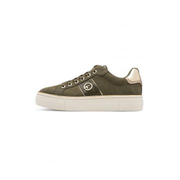 Pantofi sport flatform cu detalii de piele