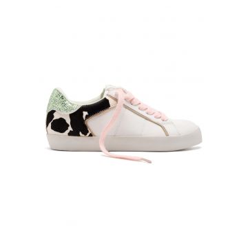 Pantofi sport de piele si piele ecologica cu detaliu stralucitor - Maro inchis/Maro nisip
