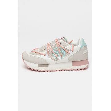 Pantofi sport de material sintetic cu garnituri de piele intoarsa si sireturi