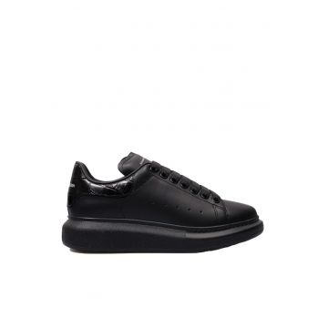 Pantofi sport low-top din piele neagra premium - cu detalii snake la spate