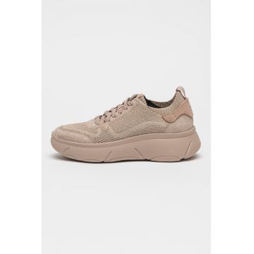 Pantofi sport de piele intoarsa si material textil