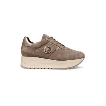 Pantofi sport wedge de piele ecologica si piele intoarsa