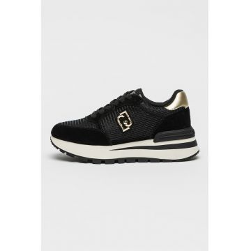 Pantofi sport cu garnituri de piele intoarsa si logo metalic