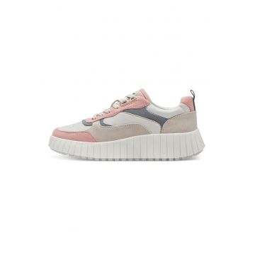 Pantofi sport cu model colorblock si insertii din piele intoarsa sintetica