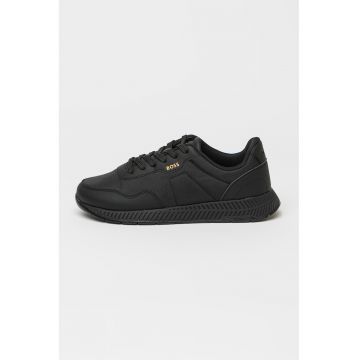 Pantofi sport cu segmente de piele ecologica Titanium