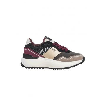 Pantofi sport cu talpa wedge - garnituri din piele intoarsa si insertii cu particule stralucitoare
