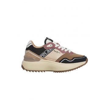 Pantofi sport cu talpa wedge si garnituri din piele intoarsa