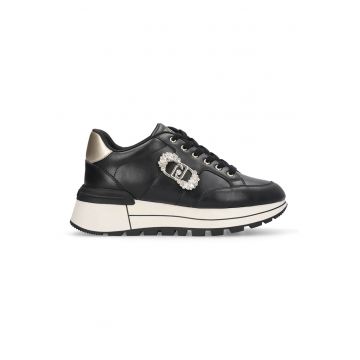 Pantofi sport de piele cu logo din strasuri