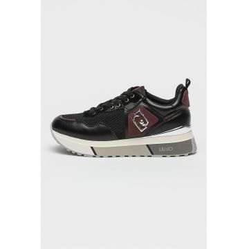 Pantofi sport de piele si plasa cu logo metalic
