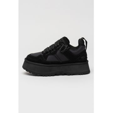 Pantofi sport flatform de piele intoarsa cu insertii textile