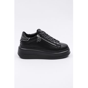 Pantofi sport wedge de piele cu fermoar