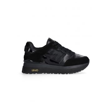 Pantofi sport wedge de piele intoarsa cu insertii de material textil