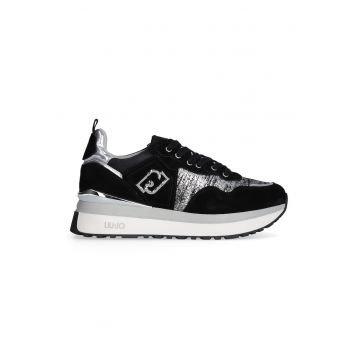 Pantofi sport wedge de piele intoarsa cu segment cu aspect metalizat