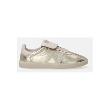 Pantofi sport de piele cu aspect metalizat si elemente decorative