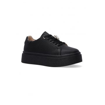 Pantofi sport din piele cu talpa flatform si garnitura cu strasuri