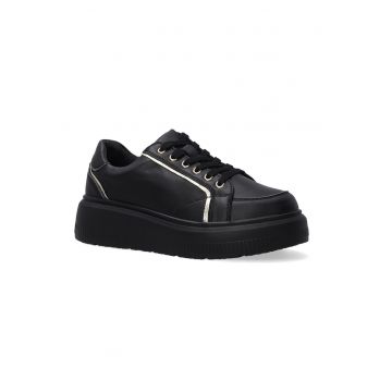 Pantofi sport din piele cu talpa wedge si accent metalizat