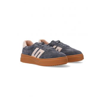 Pantofi sport din piele intoarsa cu insertii contrastante