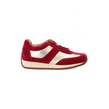 Pantofi sport din piele intoarsa cu insertii metalizate