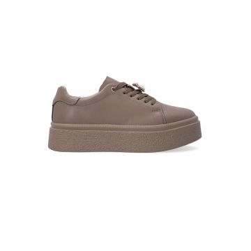 Pantofi sport flatform - din piele - cu garnitura decorativa cu strasuri