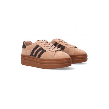 Pantofi sport flatform din piele intoarsa