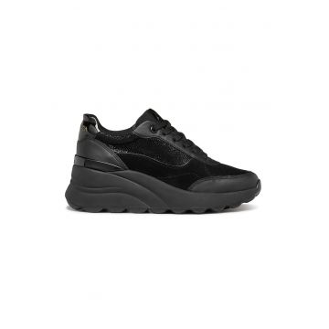 Pantofi sport wedge cu garnituri de piele intoarsa