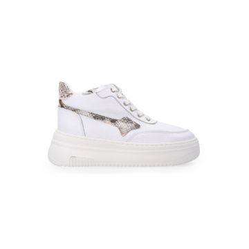 Pantofi sport din piele naturala neteda cu talpa wedge