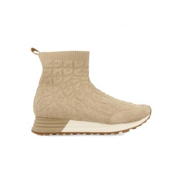 Pantofi sport din plasa tricotata cu garnituri de piele intoarsa